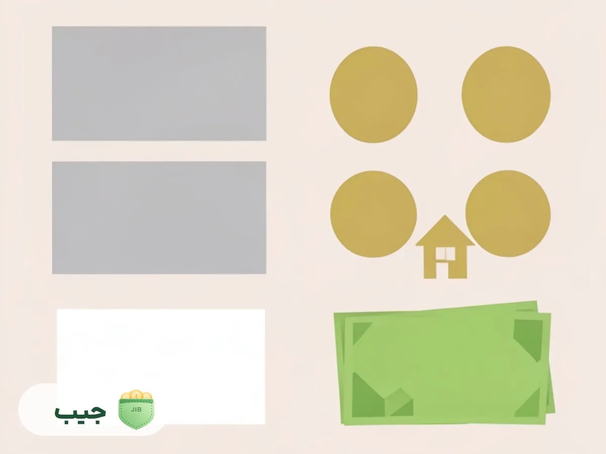 جدول مثال ارزش خالص دارایی: ستون دارایی ها و ستون بدهی ها