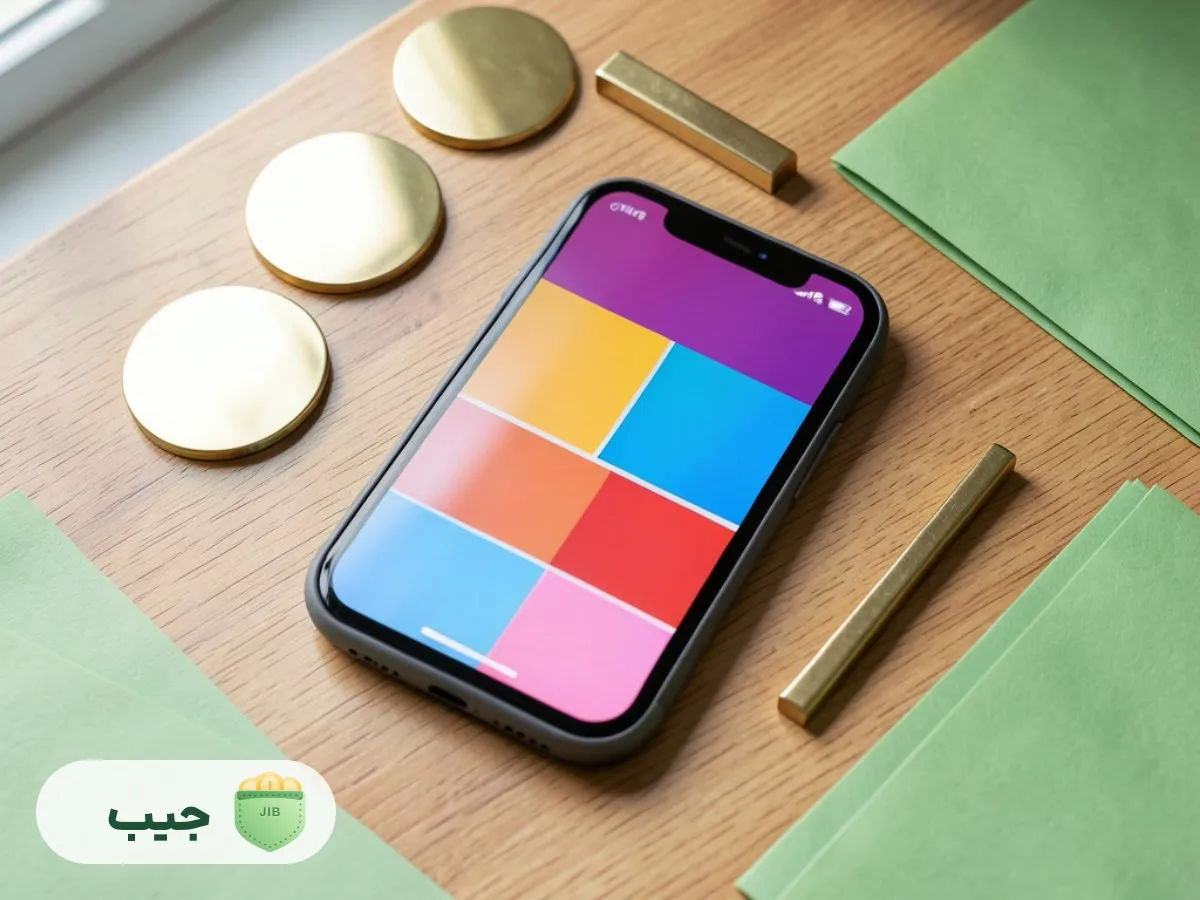 دارایی های ضد تورم شامل طلا و ارز کنار گوشی موبایل با اپلیکیشن مدیریت مالی
