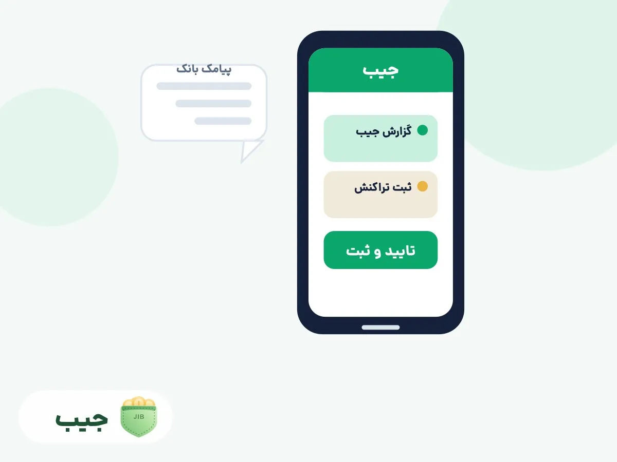 صفحه گزارش جیب روی گوشی با نمودار حلقه ای و روند سالانه